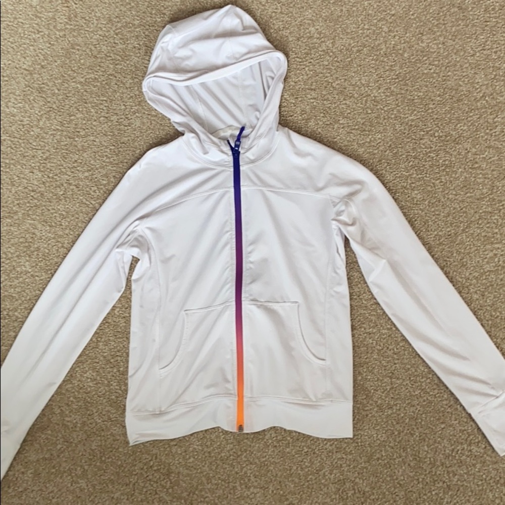 Athleta girl white and tie-dye zip-up with hood